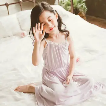 Detské letné Nightgown Baby Dievčatá Oblečenie Čipky Pozdĺžne Deti Sleepwear Vintage Princezná Domáce oblečenie Šatka Pyžamo vestidos Y1287
