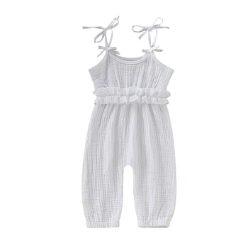 Detské Oblečenie Baby Girl Jumpsuit Bez Rukávov Romper Pevné Rozstrapatené Bowknot Nohavice Oblečenie Nové