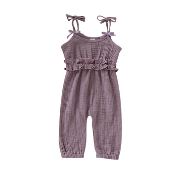 Detské Oblečenie Baby Girl Jumpsuit Bez Rukávov Romper Pevné Rozstrapatené Bowknot Nohavice Oblečenie Nové