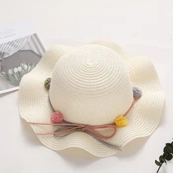 Detské slamený klobúk jednoduché divokými vlasmi loptu opaľovací krém beach šortky prímorské dievča slnko klobúk roztomilý