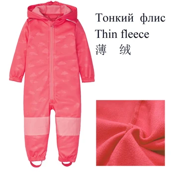 Detské soft shell jumpsuit pre 2-10 rokov, chlapci a dievčatá plus fleece jumpsuit vetru a rainproof bunda
