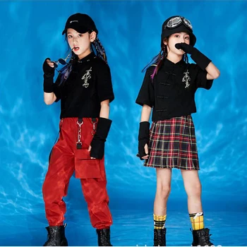 Detský Karneval Hip Hop tanečné oblečenie čierne Tričko Vrchole letné Bezec nohavice Dievčatá Jazz Dance nosiť Kostým Oblečenie Oblečenie