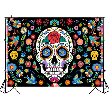 Deň Mŕtvych Kulisu pre Mexické Fiesta Cukru Lebky Kvety Fotografie Pozadí Dia DE Los Muertos Dekorácie Banner