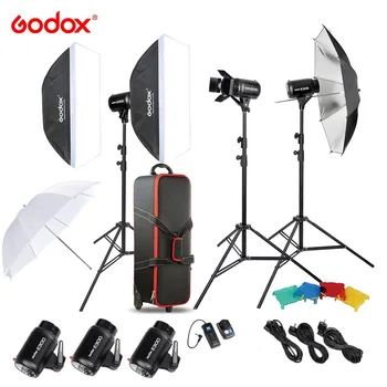 DHL zadarmo Godox E300 300W Photo Studio Flash Strobe Light Kit s Ľahké Stojan Softbox Stodola Dvere Spúšť