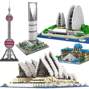 Diamond Č Kompatibilné Legoed Architektúry Sydney Opera House Eiffelova Veža Big Ben v Londýne Pár Louvre Model stavebným hračka