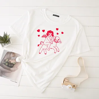 Dievča Jazda Ovce Zábavné Vytlačiť Žena Tshirts Biele, Ružové a Nadrozmerné Topy pre Ženy Móda Harajuku Tričko Voľné Streetwear Oblečenie