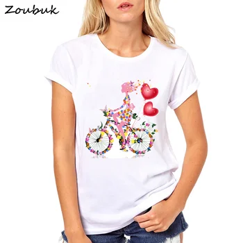 Dievča na koni na bicykli Tričko Pre Ženy Oblečenie 2020 Letné Kvetinové Kvety Motýľ, T košele Harajuku Tee Lumbálna Dámy T-shi
