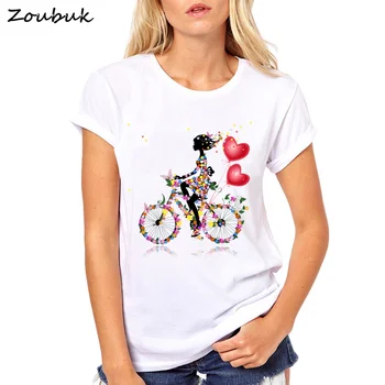 Dievča na koni na bicykli Tričko Pre Ženy Oblečenie 2020 Letné Kvetinové Kvety Motýľ, T košele Harajuku Tee Lumbálna Dámy T-shi