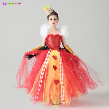 Dievča, Queen of Hearts Kostým krajine Zázrakov Rozprávka Maškarný Iskrivý Deti Zlého Červenej Kráľovnej Tutu Šaty Halloween Darebák Oblečenie