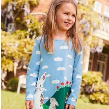 Dievča šaty detské oblečenie princezná cartoon králik bavlna jeseň zima 2-7T deti oblečenie kvety dievčatá šaty deti