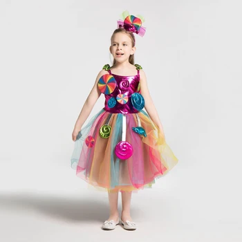 Dievčatá Candy Farby Šaty Rainbow Lízatko Tvar Modelovanie Roztomilý Kostýmy Narodeninám Strany Detí Šaty, Letné Šaty