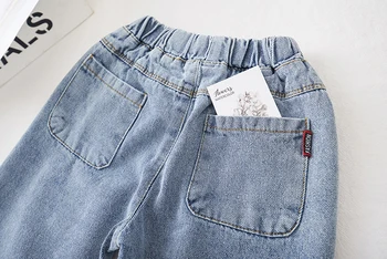 Dievčatá jeseň nový detí kórejská verzia nohavice v detských bežné wild džínsy smajlík tlač nohavice