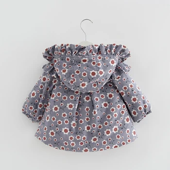 Dievčatá Kabát Zimný Novorodencov Plus Velvet Bavlna Úsmev Tlač Bunda s Kapucňou Dojčenské Oblečenie Baby Outwear 0-2Y