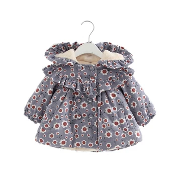 Dievčatá Kabát Zimný Novorodencov Plus Velvet Bavlna Úsmev Tlač Bunda s Kapucňou Dojčenské Oblečenie Baby Outwear 0-2Y