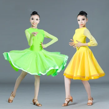 Dievčatá latinské Tanečné Šaty s Dlhým Rukávom Šaty Súťaže Výkon Šaty Tango Salsa Rumba, Cha Cha Samba Tanečné Oblečenie SL2317