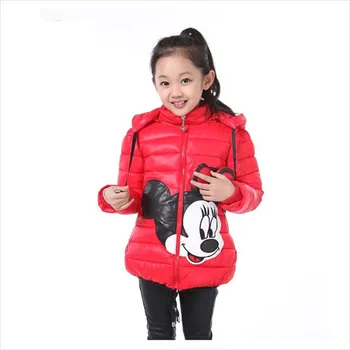 Dievčatá Módne Bundy Deti Oblečenie Mickey Minnie Dievča Cartoon Kapucňou Vrchné Oblečenie Topy Zimné Deti Bavlna Kabát Pre 3-6 Rokov