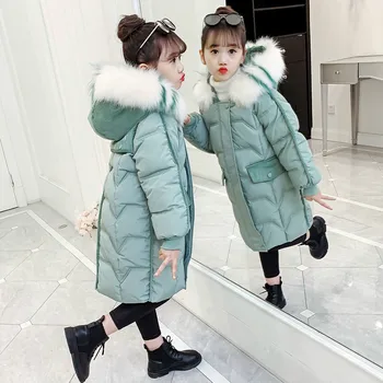 Dievčatá Zimná Bunda 2020 Nové kórejská Verzia Deti Móda Hrubé Čalúnená Coats Dlhé Zimné Bundy Oblečenie pre Dievčatá 12 Rokov