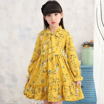 Dievčatá Šaty Deti Šaty Dieťa Dievča Oblečenie Batoľa Kvetinový Dlhý Rukáv Bavlna Princezná Vestidos Kórejský Jar Jeseň Oblečenie