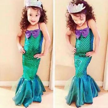Dieťa Ariel Malá Morská Víla Nastaviť Dievča Princezná Šaty S Uväzovaním Za Štýl, Krásne Baby Party Cosplay Kostým Motýlik Oblečenie