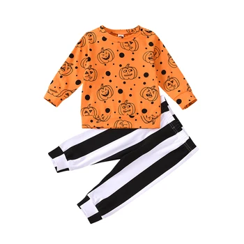 Dieťa Batoľa, Dieťa Dievča Halloween Oblečenie Nastaviť Karikatúra Tlače Dlhý Rukáv Pulóver + Pruhované Nohavice Móda Jeseň Oblečenie 2ks