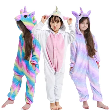 Dieťa Chlapec Dievča Jeseň Zima Kigurumi Pyžamo Cartoon Jednorožec Zvierat Onesie Deti Sleepwear Teplé Jumpsuit Deti Pyžamá Kostým