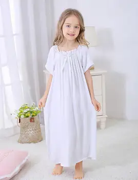 Dieťa Dievča Krátkym rukávom Bavlna Nightgown Biele Voľné Deti Nightdress O-Krku Royal Princess Pyžamá Deti Sleepshirts Y318