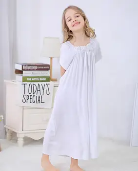 Dieťa Dievča Krátkym rukávom Bavlna Nightgown Biele Voľné Deti Nightdress O-Krku Royal Princess Pyžamá Deti Sleepshirts Y318