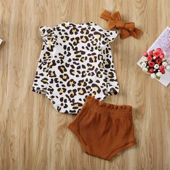 Dieťa Dievča Leopard Oblečenie Nastaviť Batoľa Novorodenca Vyhovovali Jar Dlhý Rukáv Kombinézu Topy Šortky hlavový most Oblečenie Oblečenie 3ks