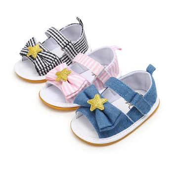 Dieťa Dievča Letné Sandále Star Baby Girl Topánky Bavlna Plátno Prekladané Luk Baby Girl Sandále Novorodenca Topánky Sandále Pláže