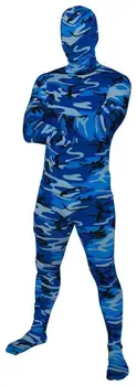 Dieťa Dospelých Modrá Camo celého tela Unisex Spandex Bright 2nd Skin Zentai Kostýmy Kombinézu trikot