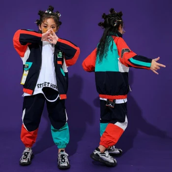 Dieťa Módne Cool Hip Hop Oblečenie Top Pulóver Vrecku Beží Bežné Nohavice pre Dievčatá Chlapci Jazz Tanečných Kostýmov, Šiat