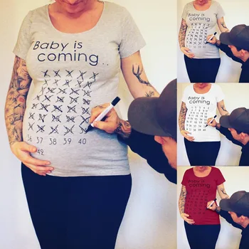 Dieťa Prichádza Tlačiť T-Shirt Ženy Materskej Oblečenie Tehotné Krátke Tričko Zábavné Top Fotografia, fotenie Plus Veľkosť