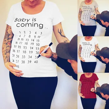 Dieťa Prichádza Tlačiť T-Shirt Ženy Materskej Oblečenie Tehotné Krátke Tričko Zábavné Top Fotografia, fotenie Plus Veľkosť
