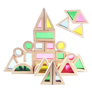 Dieťa Vzdelávacie Hračka farebnú Dúhu Montessori Transparentné Acrilic Drevené Stavebné Bloky, Zmyslové Hry Nastaviť Veľká Veľkosť 24pcs