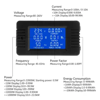 Digital AC 80~260V energie Energie Meter Napätie Prúd KWh Watt Meter Voltmeter Ammeter Indikátor 100A/10A