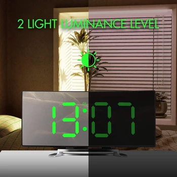 Digitálny Budík 7 Palcový Zakrivené Stmievateľné LED Digitálne Hodiny pre Deti Spálne Veľký Počet Hodín Spánok, Funkcie, Tabuľky Tichý