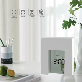 Digitálny Stôl LCD Budík Bielej s Kalendárom a Teplota & Časovač Moderné Elektrické Spálňa Batéria Hodín Opearated pre domáce