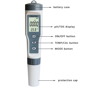Digitálny TDS PH Teplota Merač 3 v 1 Kvalita Vody Tester 0.01 0-14 PH Rozsah Merania 0-19990 PPM