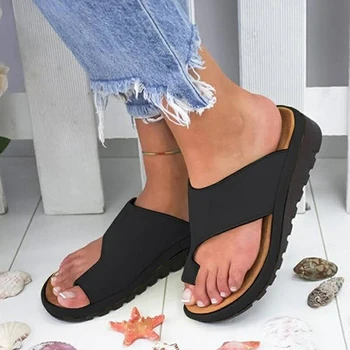 DIHOPE Ženy PU Kožené Topánky Pohodlné Platformu Ploché Jediným Dámy Soft Big Toe Nohy Korekčné Ortopedické Sandále Bunion Corrector