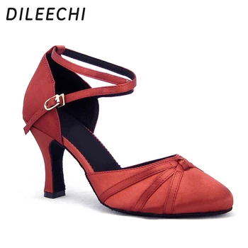 DILEECHI Black satin latinské tanečné topánky dámske spoločenský tanec topánky moderné tanečné topánky, mäkká podrážka