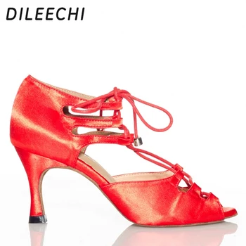 DILEECHI Červená Čierna Zebra satin latinské tanečné topánky ženy spoločenský tanec topánky široké/ úzke nohy Salsa high-podpätku 10 cm výška podpätku