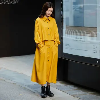 DIMANAF 2020 Plus Veľkosť Coats Jeseň Dlhý Sveter Ženy Zákopy Srsti Žena vrchné oblečenie Voľné Nadrozmerná Bežné Vintage Retro Šaty