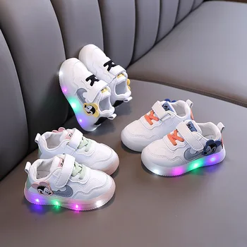 Disney Deti Žiariace Topánky Deti LED Tenisky So Svetlom Dievčatá Chaussure Enfant Mickey Mouse Bežné Baby Chlapci Topánky 1-6 Rokov