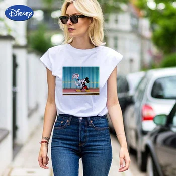Disney High Street Mickey Mouse Vykonanie Magic Print t Shirt Nadrozmerná Harajuku Móde Európskej Streetwear Krátky Rukáv Lumbálna