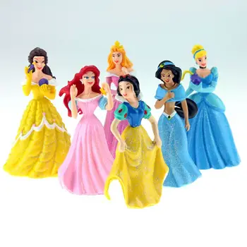 Disney Hračky 6pcs/Set Vysoko Kvalitného Pvc, Akčné Figúrky Roztomilý Kreslený Mini Princezná Bella Rapunzel Bábika Hračky, Modely Dievčatá Dary