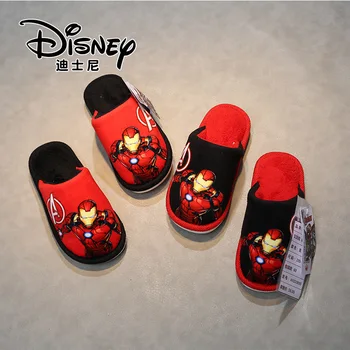 Disney je nové detské papuče domova non-slip teplo hrubé plyšové papuče chlapcov zimné detské bavlnené papuče