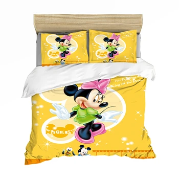 Disney Karikatúry Posteľná Bielizeň Nastaviť Mickey Minnie Perinu Kráľovná King Size Biely Mäkký Bytový Textil Študent Dieťa Pár Posteľ Nastaviť