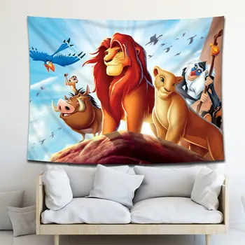 Disney Lion King Simba Nana Cartoon Gobelín Deti Spálňa Stene visí Gobelín Koľaji Zvierat Koberec Tapisérie Domova
