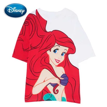 Disney Malá Morská Víla Ariel Veľké Karikatúra Tlače Biela T-Shirt O-Krku Pulóver Bežné Sladké Ženy Krátky Rukáv Voľné Tee Topy