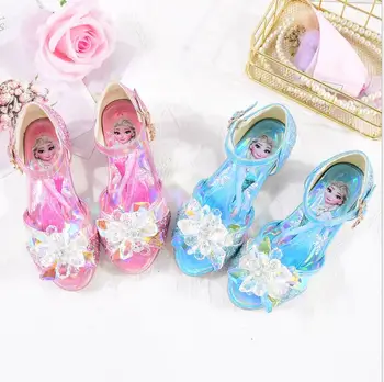 Disney Mrazené Elsa Princezná Deti Kožené Sandále Pre Dievčatá Bežné Lesk Deti Ploché Päty Dievčatá Topánky Uzol Modrá Ružové Sandále
